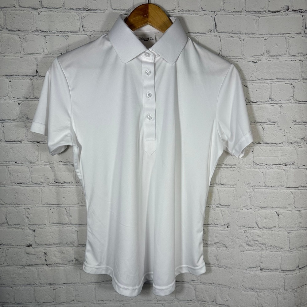 Collars & Co Womens Dress Collar Polo Shirt White Short Sleev Medium Performance